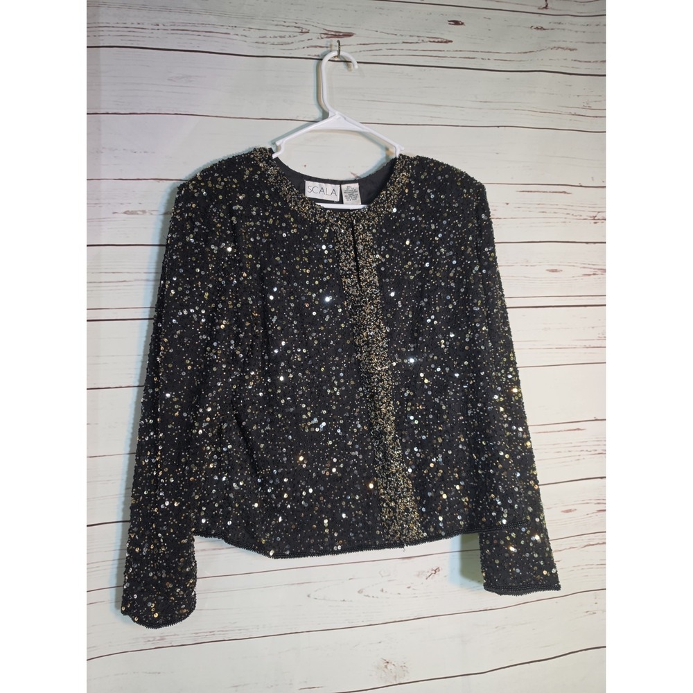 Scala Beaded Sequin Silk Jacket Size XL Women's
